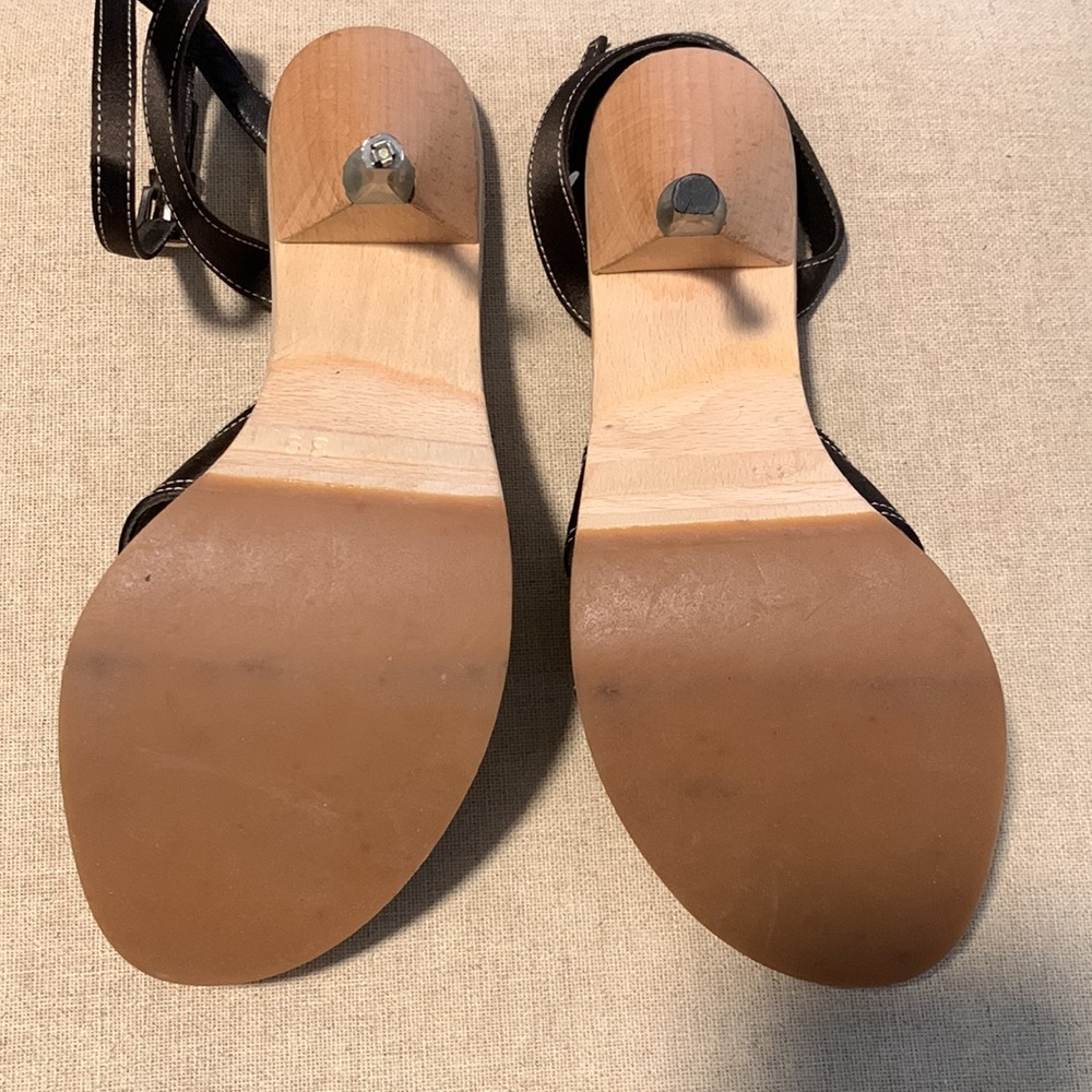 Prada Dark Brown Satin Open Toe Ankle Strap Heels size 39 - Picture 7 of 9